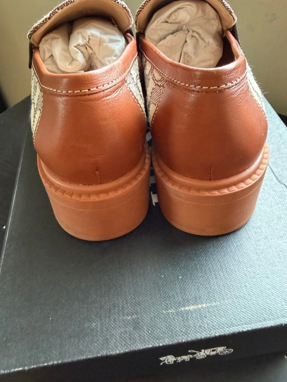 Coach Brown/Tan Signature Canvas Leather Loafers with Gold C Hardware - Picture 4 of 8